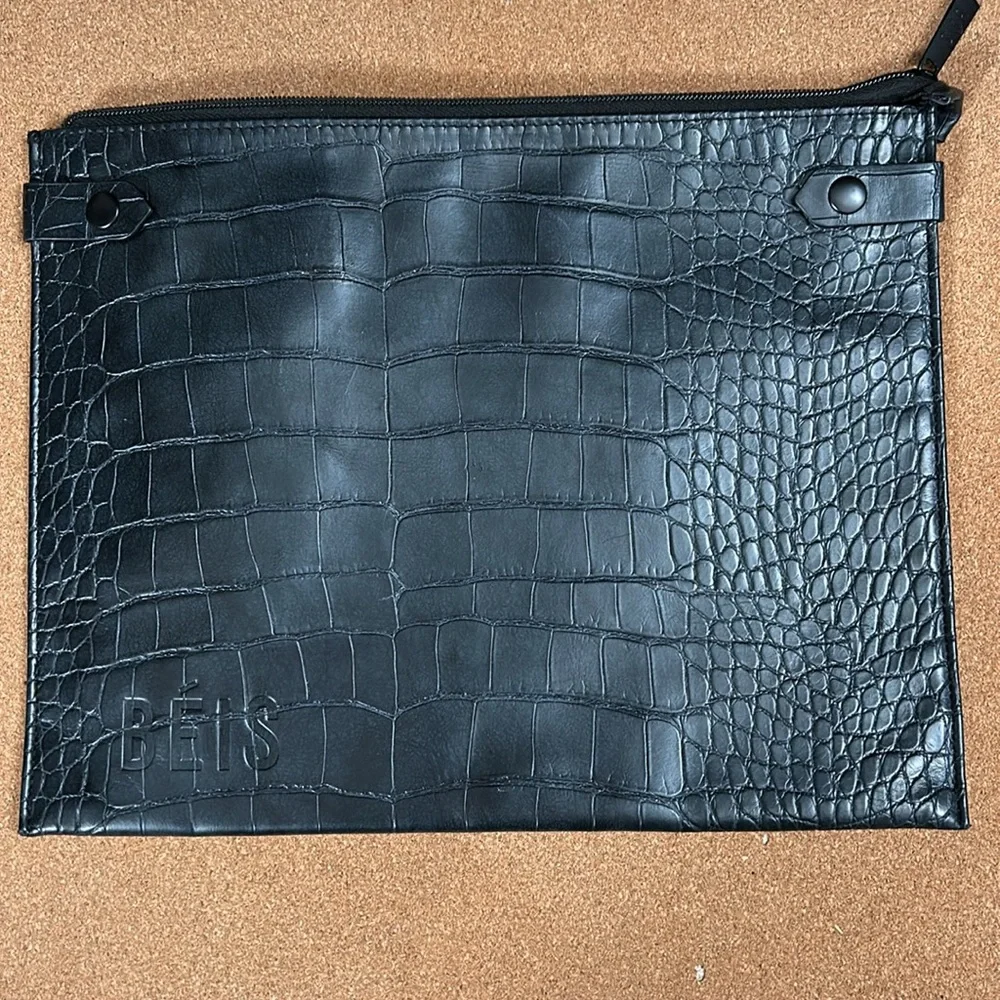 Beis Black Faux Leather The work Tote Croc Laptop Sleeve